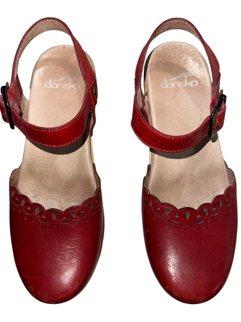 Dansko Red Leather Mary Jane Slingback Clogs with Scalloped Cutouts💕 - Picture 10 of 16